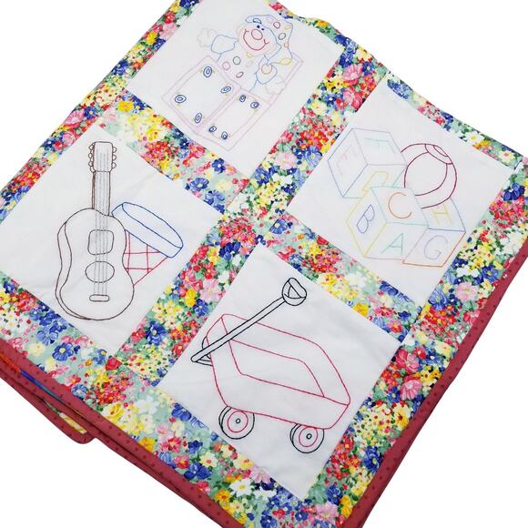 NEW Baby Toddler Crib Quilt Floral Stripes Bright Softball Guitar Horse Baseball - Picture 1 of 16
